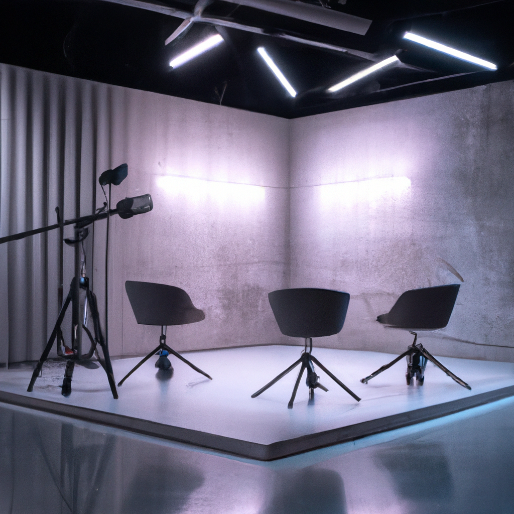 Minimalist broadcast-ready news studio in Toronto with pro softbox lighting and textured concrete backdrop